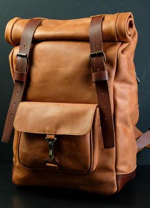 Мужской кожаный рюкзак "hankle h42" натуральная винтажная кожа, цвет коньяк + вишня