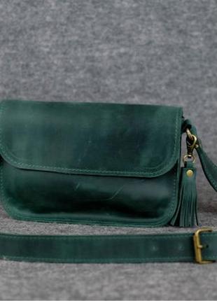 Женская кожаная сумка берти, натуральная винтажная кожа, цвет зеленый4 фото