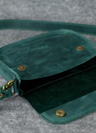 Женская кожаная сумка берти, натуральная винтажная кожа, цвет зеленый3 фото