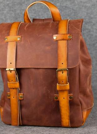 Чоловічий шкіряний рюкзак "hankle h1" натуральна вінтажна шкіра, колір коричневий відтінок коньяк + бурштин
