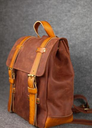Мужской кожаный рюкзак "hankle h1" натуральная винтажная кожа, цвет коричневый оттенок коньяк + янтарь3 фото