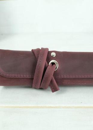 Кожаный пенал "скрутка на 8 кармана", натуральная винтажная кожа, цвет бордо