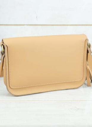 Женская кожаная сумка берти, натуральная кожа grand, цвет бежевый5 фото