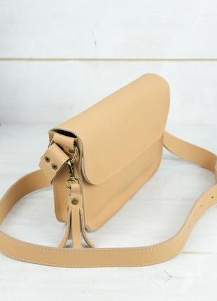 Женская кожаная сумка берти, натуральная кожа grand, цвет бежевый3 фото