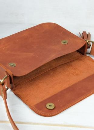 Жіноча шкіряна сумка берті, натуральна вінтажна шкіра, колір коричневый, відтінок коньяк6 фото
