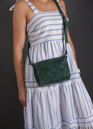 Женская кожаная сумка лето, натуральная винтажная кожа, цвет зеленый