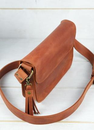 Жіноча шкіряна сумка берті, натуральна вінтажна шкіра, колір коричневый, відтінок коньяк3 фото