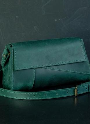 Женская кожаная сумка френки вечерняя, натуральная винтажная кожа, цвет зеленый2 фото