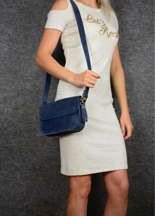 Женская кожаная сумка берти, натуральная винтажная кожа, цвет синий