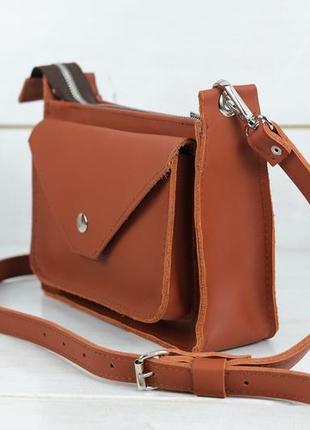 Жіноча шкіряна сумка куточок, натуральна шкіра grand, колір коричневий, відтінок коньяк4 фото