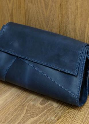 Женская кожаная сумка френки вечерняя, натуральная винтажная кожа, цвет синий4 фото