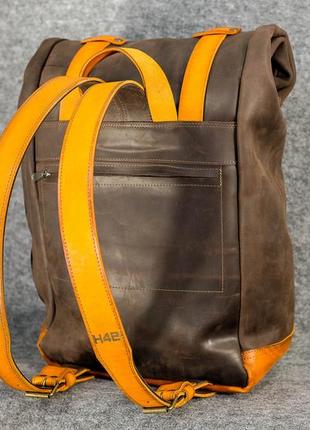 Мужской кожаный рюкзак "hankle h42" натуральная винтажная кожа, цвет шоколад + янтарь2 фото