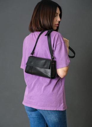 Женская кожаная сумка френки вечерняя, натуральная кожа итальянский краст, цвет черный1 фото