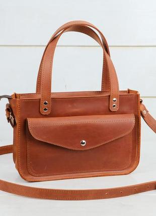 Жіноча шкіряна сумка емілі, натуральна вінтажна шкіра, колір коричневий, відтінок коньяк1 фото