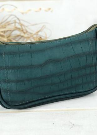 Сумка женская. кожаная сумочка "джулс". кожа нубук, текстура крокодил, цвет зелёный5 фото