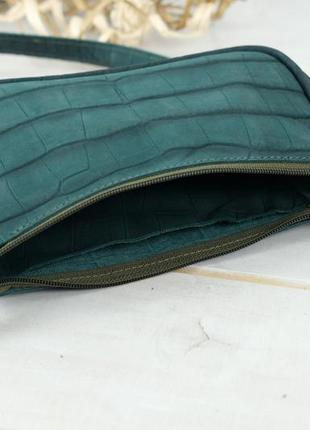 Сумка женская. кожаная сумочка "джулс". кожа нубук, текстура крокодил, цвет зелёный6 фото