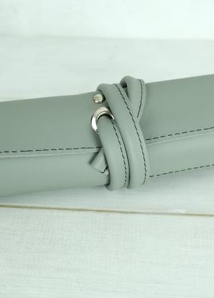 Кожаный пенал "скрутка на 8 кармана", натуральная кожа grand, цвет серый