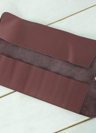 Кожаный пенал "скрутка на 8 кармана", натуральная кожа grand, цвет бордо3 фото
