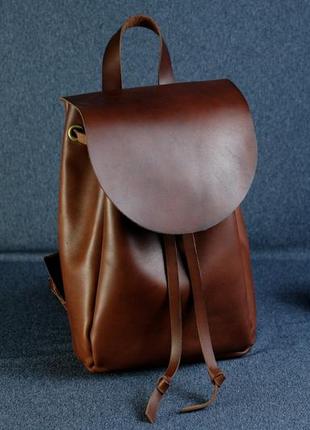 Женский кожаный рюкзак на затяжках, натуральная кожа итальянский краст цвет коричневий, оттенок вишня