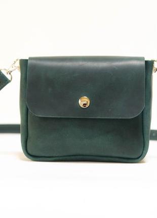 Женская кожаная сумка макарун, натуральная винтажная кожа, цвет зеленый2 фото
