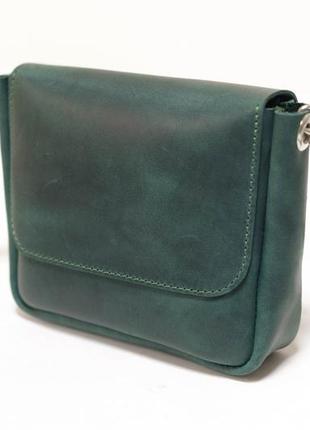 Женская кожаная сумка макарун, натуральная винтажная кожа, цвет зеленый5 фото