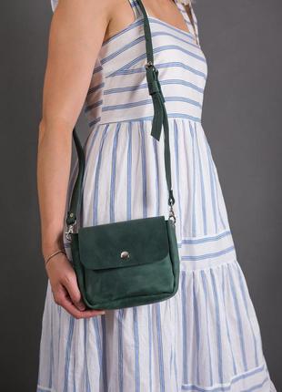 Женская кожаная сумка макарун, натуральная винтажная кожа, цвет зеленый1 фото