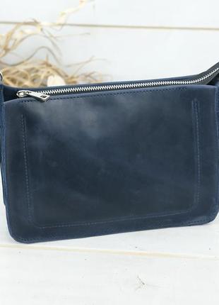 Женская кожаная сумка уголок, натуральная винтажная кожа, цвет синий5 фото