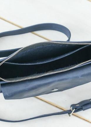 Женская кожаная сумка уголок, натуральная винтажная кожа, цвет синий6 фото
