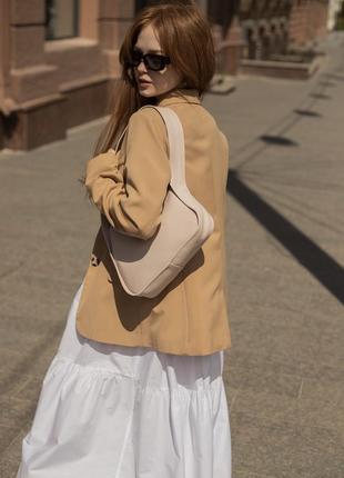 Женская кожаная сумка бренда, натуральная гладкая кожа, цвет пудра1 фото