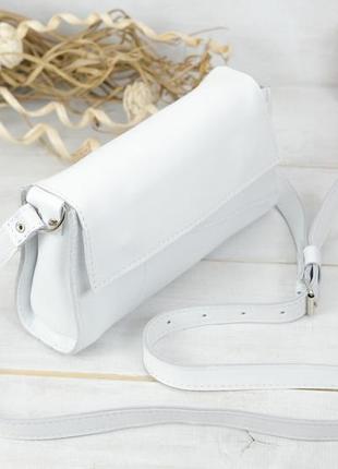 Жіноча шкіряна сумка френкі вечірня, натуральна гладка шкіра, колір білий6 фото