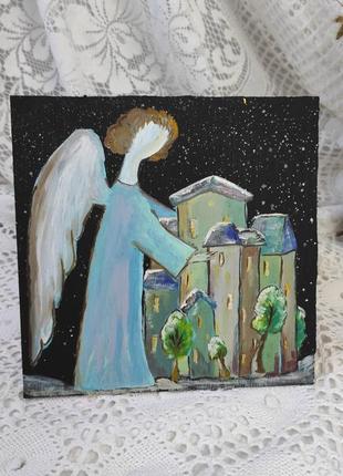 Картина маслом ангел ночь декор детской арт оригинал ручная работа