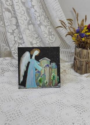 Картина маслом ангел ночь декор детской арт оригинал ручная работа