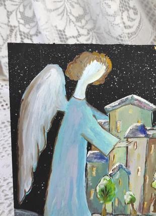 Картина маслом ангел ночь декор детской арт оригинал ручная работа