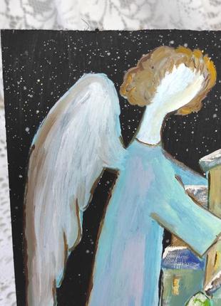 Картина маслом ангел ночь декор детской арт оригинал ручная работа5 фото