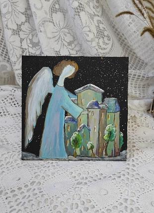 Картина маслом ангел ночь декор детской арт оригинал ручная работа