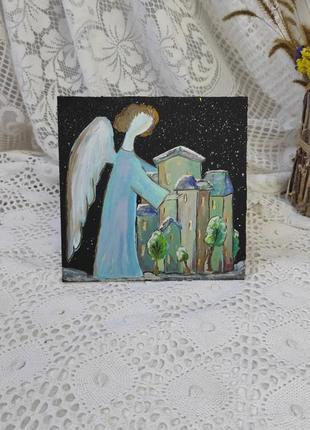 Картина маслом ангел ночь декор детской арт оригинал ручная работа