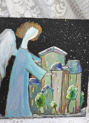 Картина маслом ангел ночь декор детской арт оригинал ручная работа