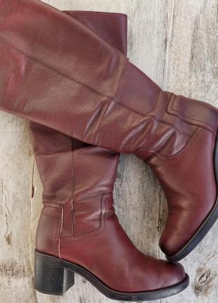 Чоботи шкіряні бордові високі єврозима сапожки шкіра якісне зимове взуття польща ann-mex