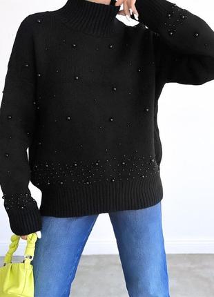Кофта свитер с бисером чёрный теплый зима осень1 фото