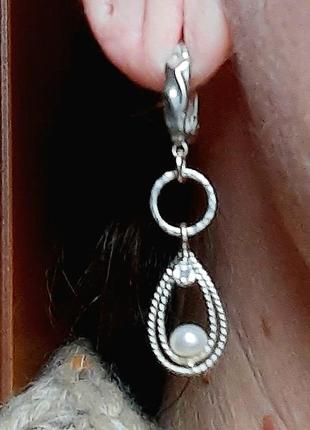 Дизайнерські ексклюзивні витончені дуже гарні  сережки срібло 925 справжні якісні перли та фіаніти4 фото