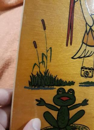 Картина детская ссср на дереве лакированая рисунок цапля и лягушка7 фото