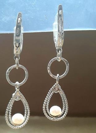 Дизайнерські ексклюзивні витончені дуже гарні  сережки срібло 925 справжні якісні перли та фіаніти3 фото