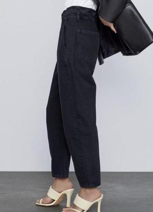 Zara серые  джинсы baggy с присобранной талией4 фото
