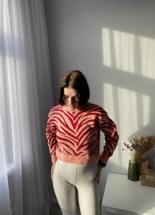 Свето жіночий светр зебра рожевий прімарк новий вкорочений укорочений primark new h&m1 фото
