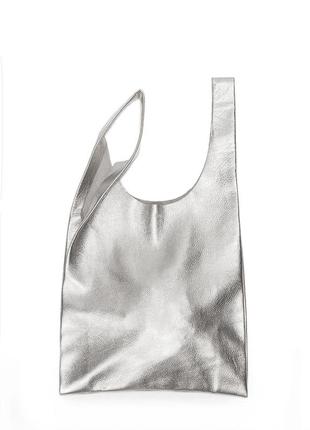 Женская кожаная сумка-пакет poolparty серебряная2 фото