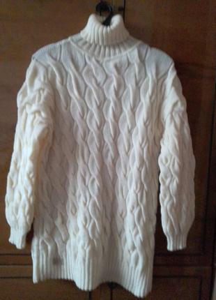 Вязаный  свитер оверсайз. свитер белый. теплый свитер. женский свитер. свитер шерстяной.2 фото