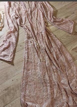 Витончена романтична довга пудрова сукня плаття мереживо1 фото