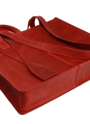 Кожаная женская большая сумка шоппер, шопер из натуральной кожи красная6 фото