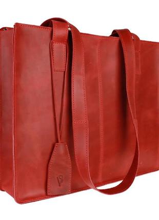 Кожаная женская большая сумка шоппер, шопер из натуральной кожи красная1 фото