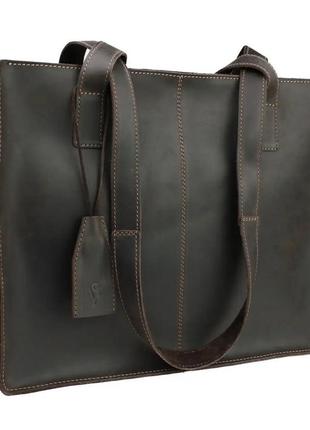 Шкіряна жіноча велика сумка-шопер, шопер із натуральної шкіри коричнева